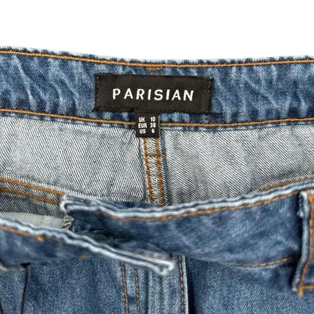 Parisian‎ Medium Blue Wash Distressed Boyfriend High Waist Jeans Size 6